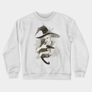 the witch with the cat Crewneck Sweatshirt